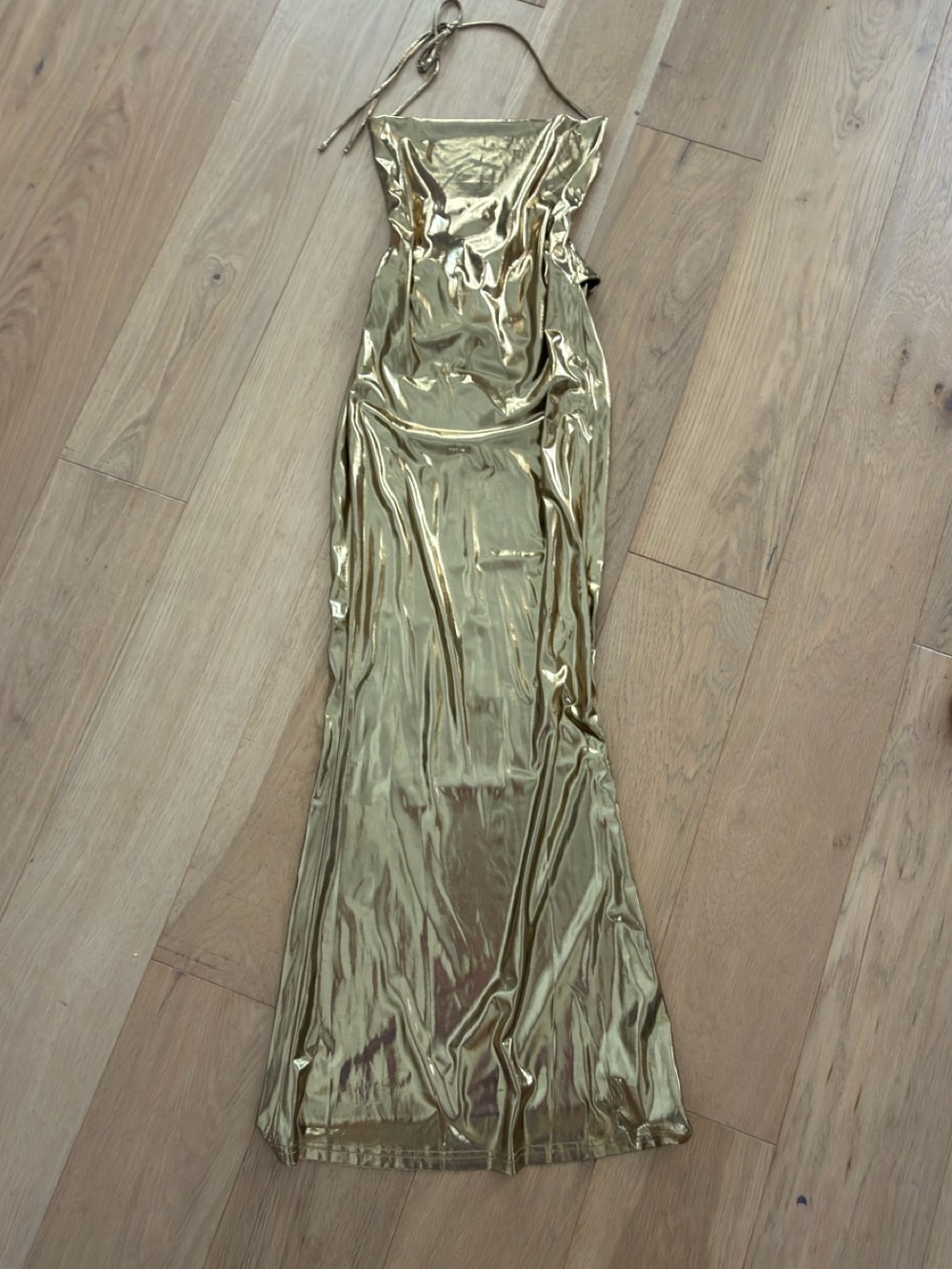 Babyboo Metallic Gold Maxi Slip Dress with Halter Neck